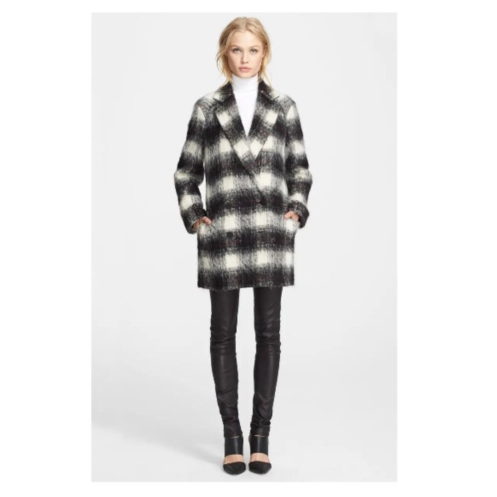 Theory cafe Lithe plaid double breasted fuzzy coat